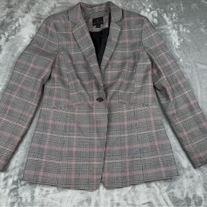 Worthington Women’s Blazer Jacket S Black Pink Academia Preppy Plaid
